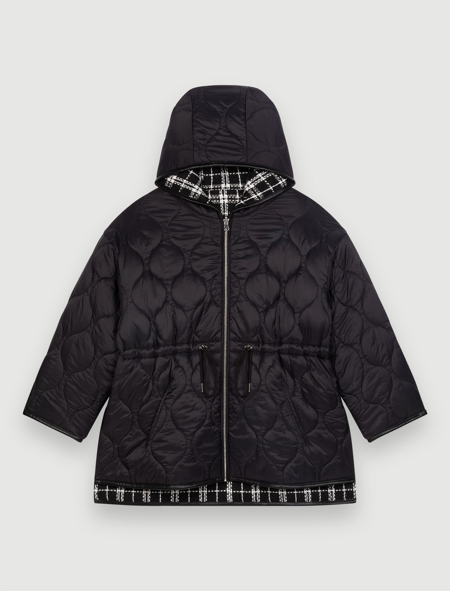 Jachetă reversibilă din puf de tweed cu glugă - Negru