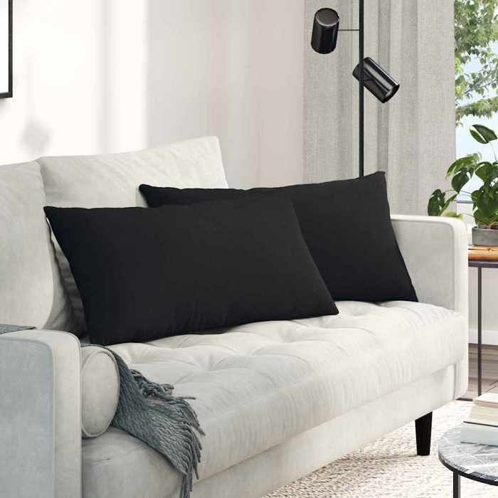 Cojines para sofá - ABI - Negro - 80 x 40 cm - Fundas extraíbles - Relleno de poliéster