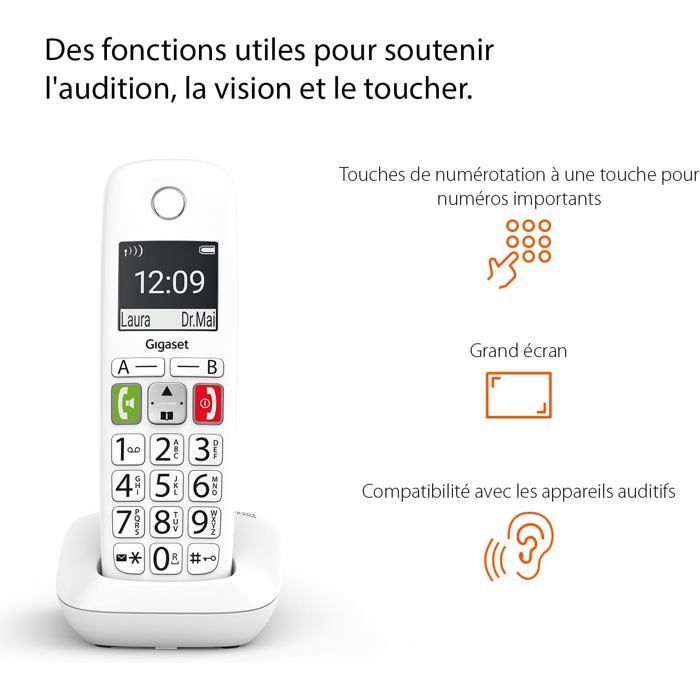 FLEUVE - Telefono fisso - E290 - Telefono per anziani - Tasti grandi - Suono amplificato - Accesso diretto ai numeri importanti - Bianco