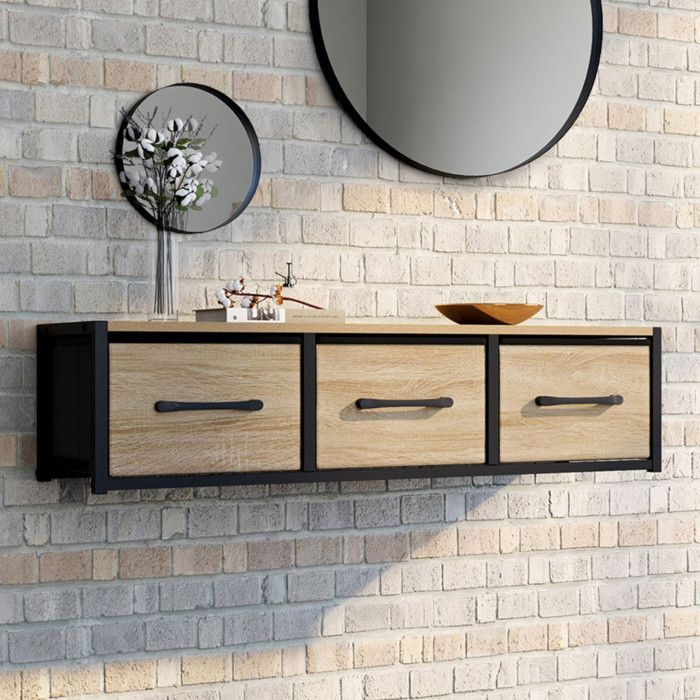 IDMARKET UTAH 3-Drawer Industrial Design Entryway Console Wall Shelf