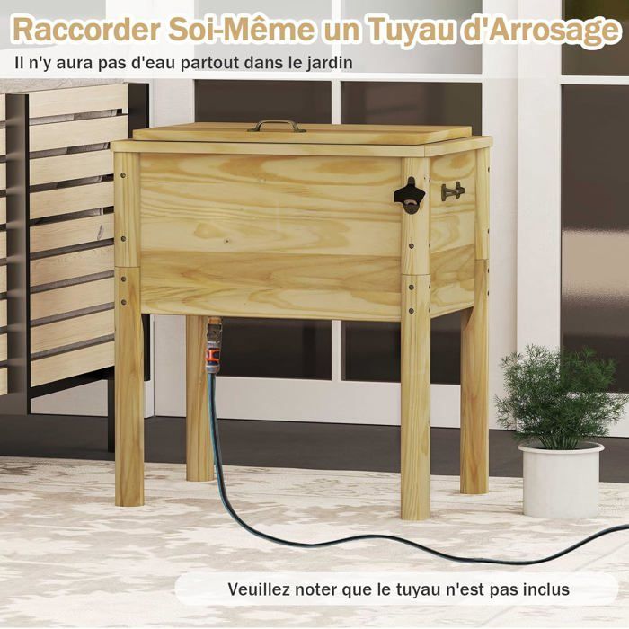 Cubitera de madera GIANTEX de 51 litros para exteriores, ideal para fiestas, jardín, piscina y patio. Medidas: 67 x 47 x 74 cm.