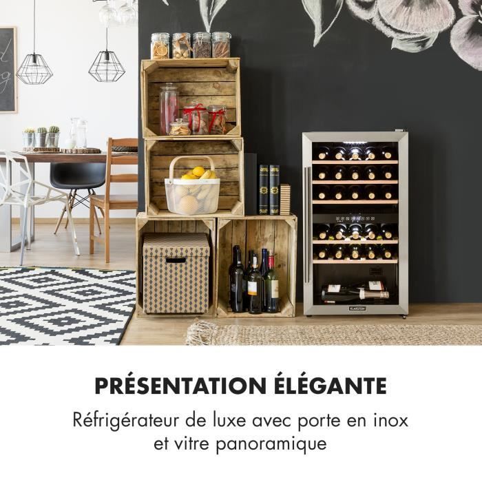 Cave à vin - Klarstein- 2 zones pour 29 bouteilles / 80L- Armoire à vin - 41 db - Frigo bar - inox brossé - Noir