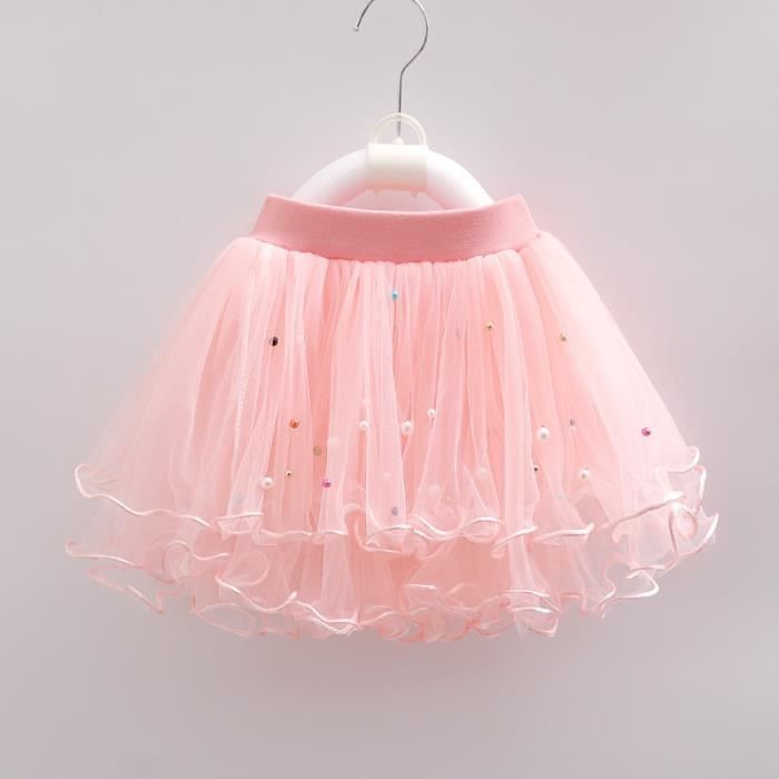 Falda tutú de punto para niñas con cuentas, ropa de baile de verano, rosa