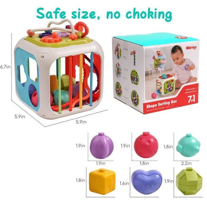 Juguetes sensoriales Montessori 7 en 1 para bebés, clasificador de formas, cubo de actividades con xilófono, juguete de cuerda para tirar para niños