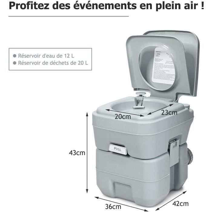 DREAMADE Toilettes Portable, WC Chimique 20L pour Voyage Camping Extérieur, pour Camping Voyage et à Domicile, Charge 100KG, Gris