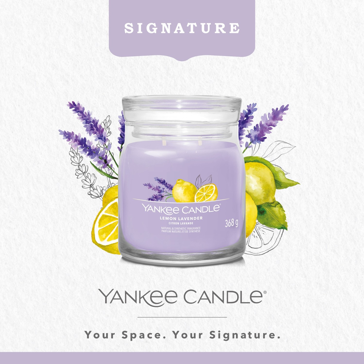 YANKEE CANDLE Moyenne Jarre Citron Lavande