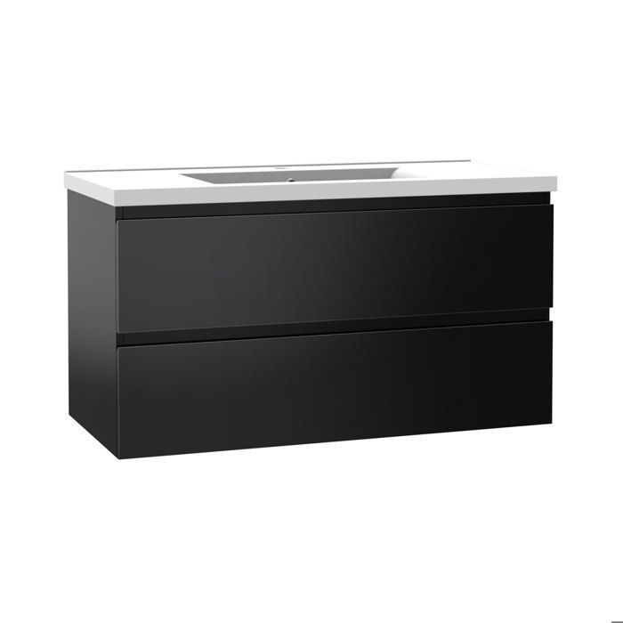 Mueble de baño AICA de 100 cm en negro brillante con 2 cajones de cierre suave y lavabo individual de cerámica.