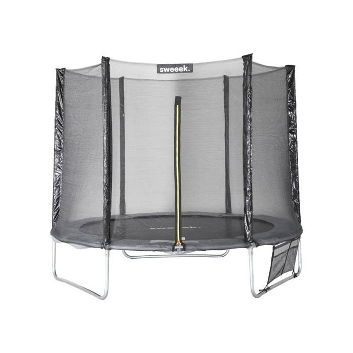 250cm trampoline. Grey. With safety net, cover, shoe net, and anchoring kit.