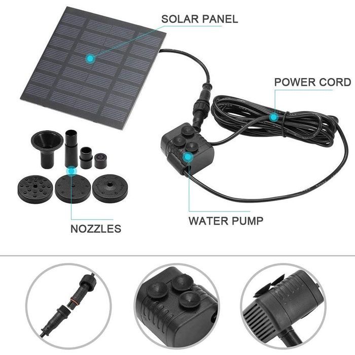 Solarpumpe für Teich, Springbrunnen, Gartenbrunnen, Wasserspiel, Mini-Gartenbrunnen