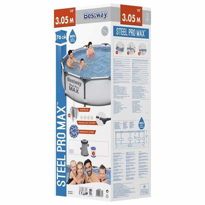 Piscine tubulaire - Bestway - Steel Pro MAX - 305x76 cm - Argent - Pompe incluse