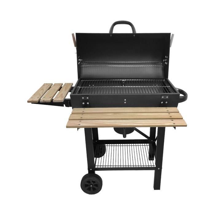 SERGE charcoal barbecue, grill and American smoker, with wheels and folding side shelves