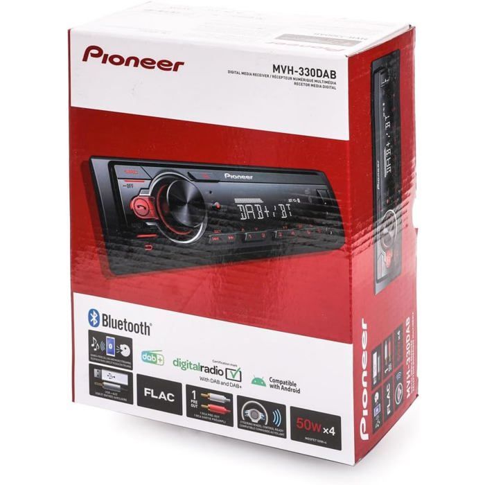Pioneer MVH-330DAB 1 Din Car Radio, FM/DAB+, USB, Bluetooth