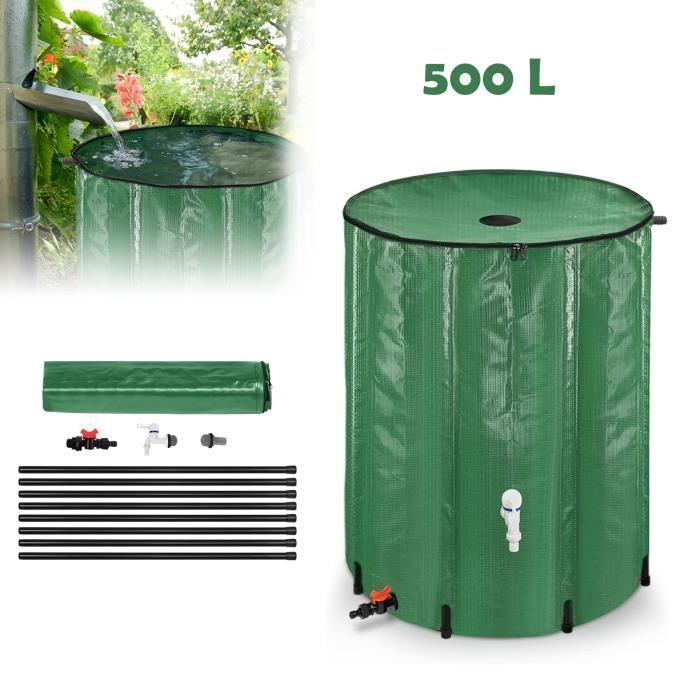 Serbatoio/collettore pieghevole per la raccolta dell'acqua piovana con rubinetto, filtro, valvola di scarico, ecc. - 500 etichette