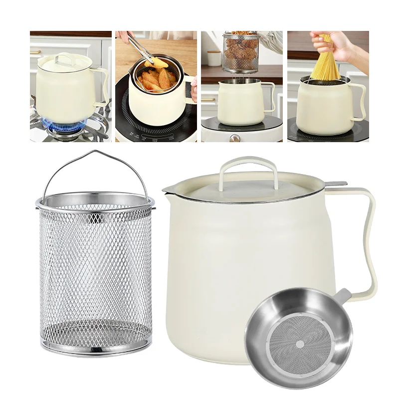Friteuse en acier inoxydable avec panier à friture, bac à graisse de bacon avec passoire, grande capacité, pour la cuisine.
