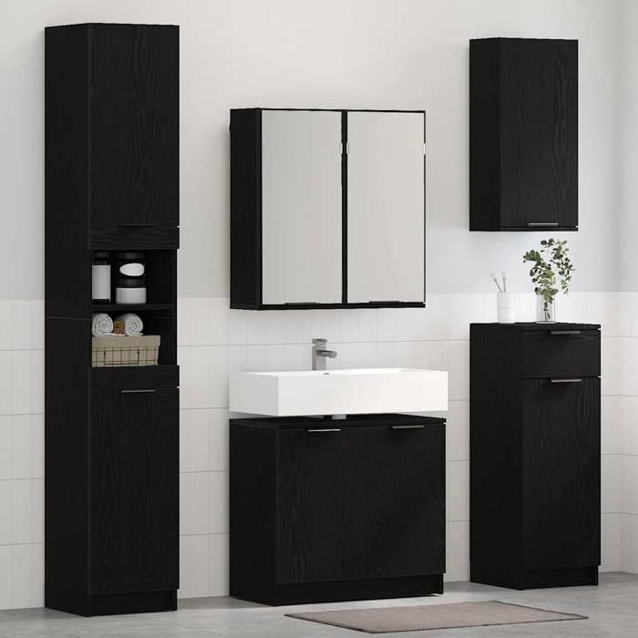 Set di mobili da bagno neri a 2 pezzi, SARAZYJ, mobiletto WC moderno, rovere nero E1907
