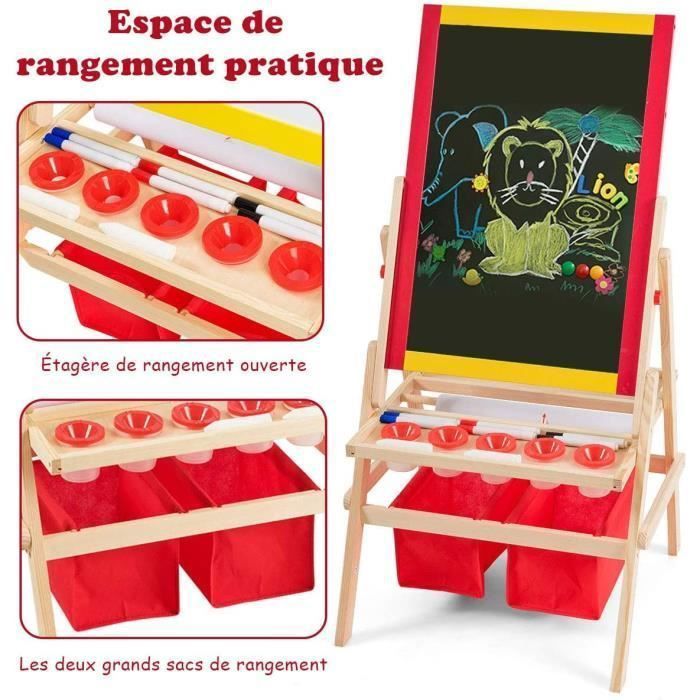 GOPLUS Caballete infantil de madera de doble cara 3 en 1, pizarra magnética/pizarra blanca con caja de almacenamiento y accesorios completos.
