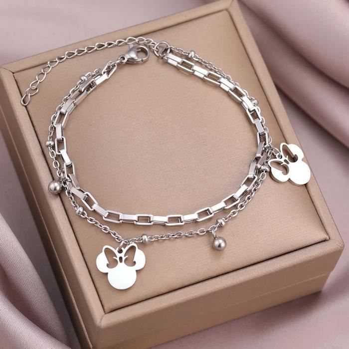 Minnie Mus kawaii-armbånd, kostymesmykker, gave til kvinner og barn, motetilbehør, sølvfarget, levert