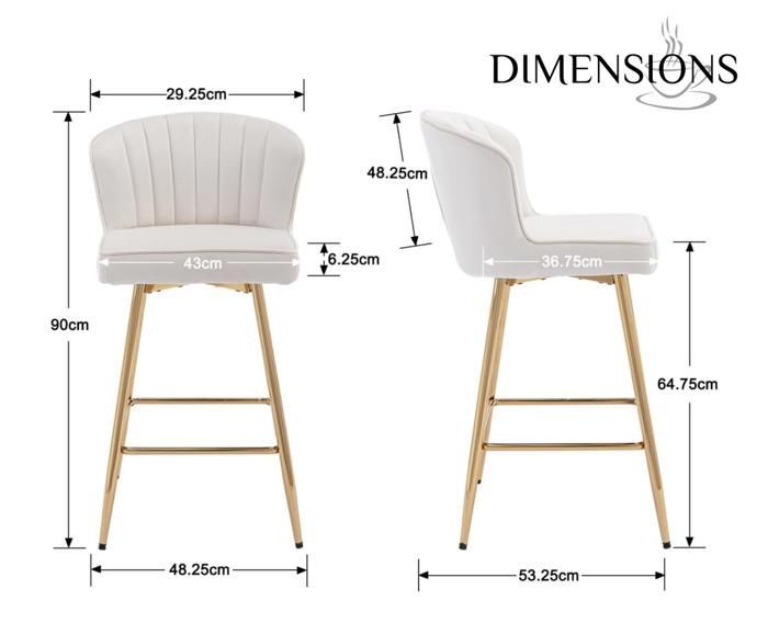 Conjunto de 4 banquetas Wahson, cadeiras de bar modernas, banquetas com pés banhados a ouro, cadeiras altas para cozinha, veludo, bege.