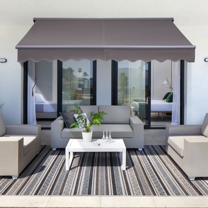 Handmatig uitschuifbaar zonnescherm met cassette, grijs, 3 x 2,5 m – Uitschuifbaar zonnescherm voor terras, balkon en tuin
