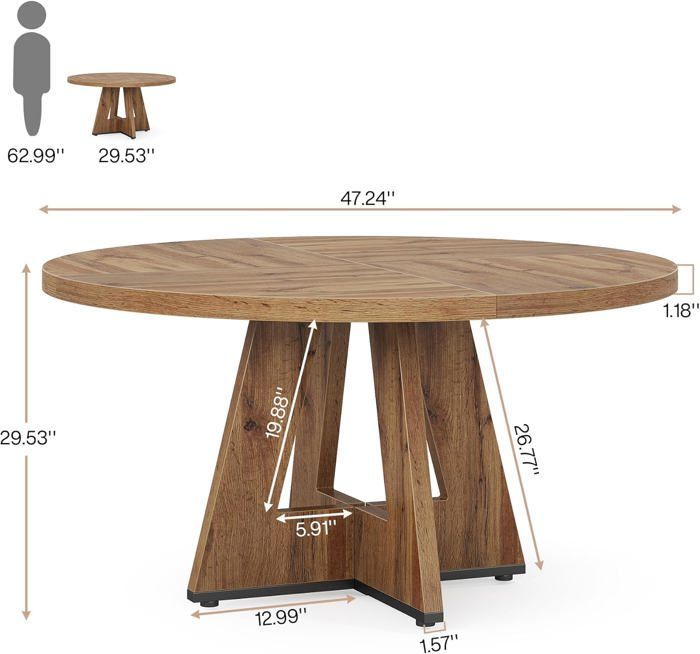 Tribesigns Ronde Industriële Eettafel voor 6 Personen, 120 x 120 x 75 cm, Eettafel voor Keuken, Houtkleur
