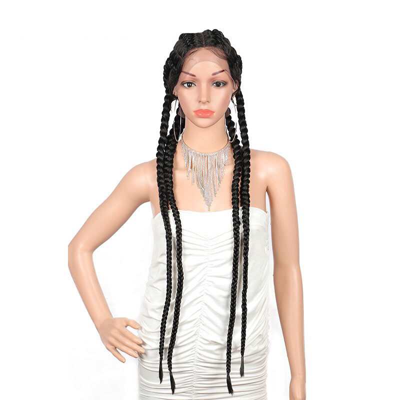 35 Parrucche intrecciate 100% intrecciate a mano 360 Parrucche con frontale in pizzo svizzero a doppia treccia olandese Parrucche con capelli baby per donne Parrucca con treccia a scatola