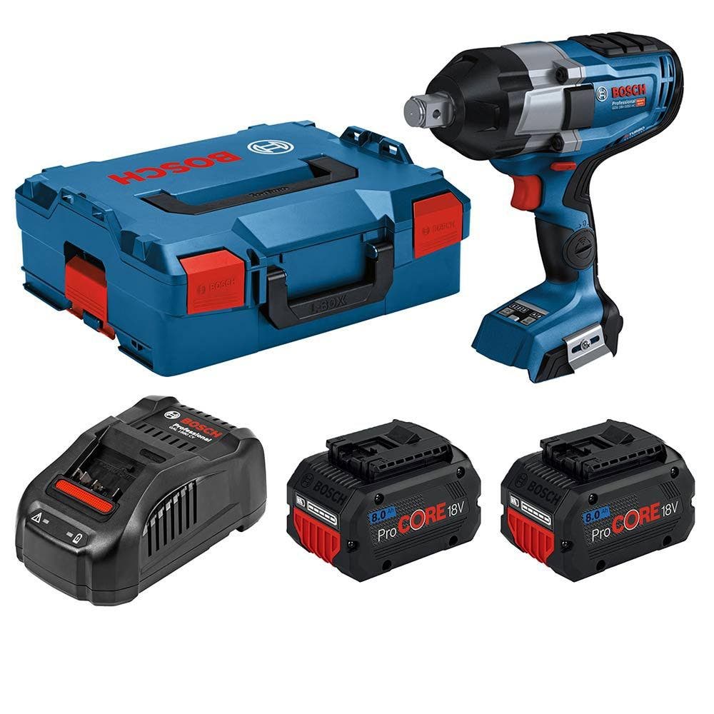 Conjunto de Chaves de Impacto sem Escova BOSCH 18V 2 x 8,0 Ah 3/4