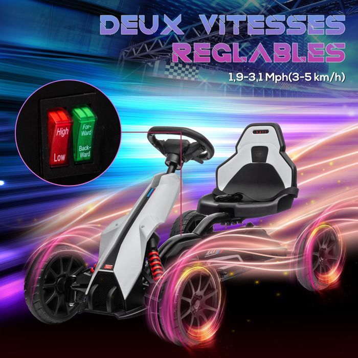 Go-kart eléctrico HOMCOM de 12 V para niños - Velocidad ajustable de 3 a 5 km/h para niños de 3 a 8 años - Asiento ajustable - Blanco