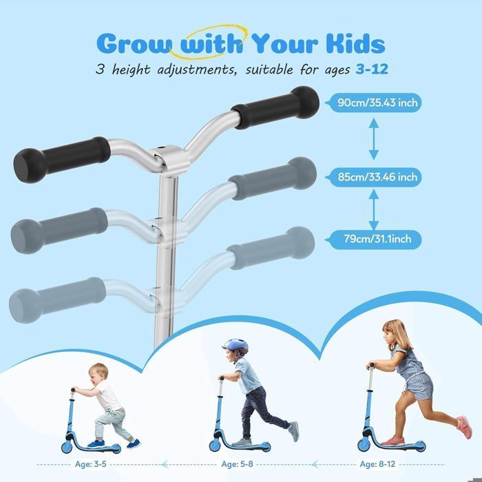 Trottinette pour Enfants - TONBUX - Modèle Lumineux - Hauteur Réglable - Roues en Polyuréthane - 3 à 12 Ans