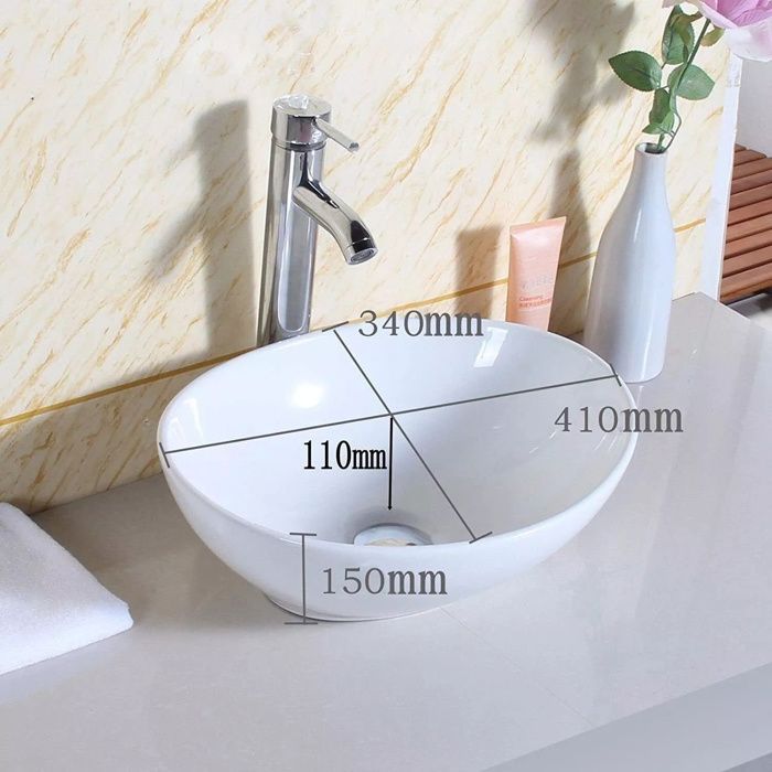 Oval white ceramic countertop washbasin, modern bathroom ceramic sink, 41x34x11cm