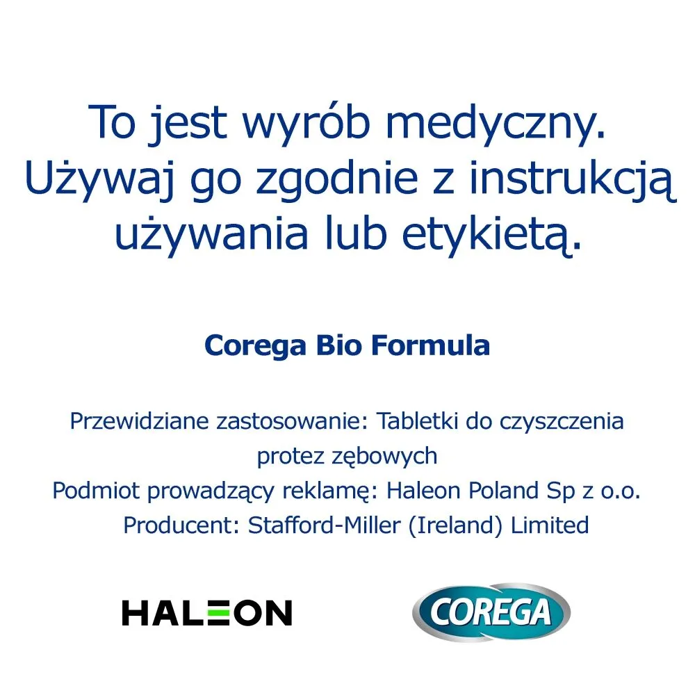 Corega Tabs Bio Formula Tabletki do czyszczenia protez zębowych Smak miętowy