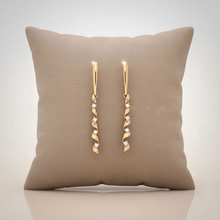 Boucles d’Oreilles - Pendantes - Femme - Torsadées - Zircons - Plaqué Or Jaune 750/1000 - 55 mm