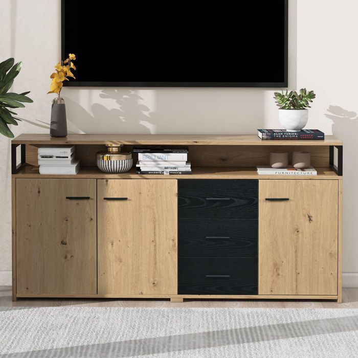 Buffet industriel à trois portes et trois tiroirs - FOTOPRO - Cuisine - Bois - Marron - 150*35*75,9 cm