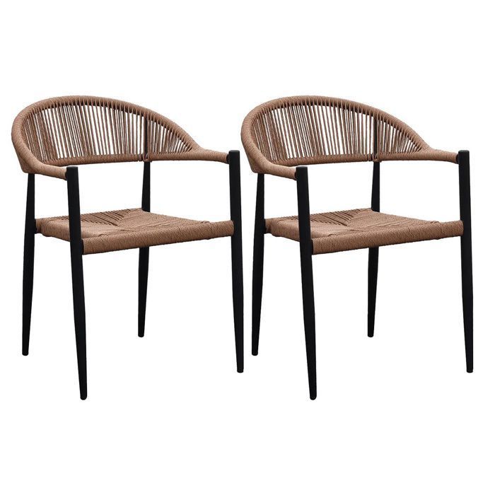 KORSI - Set of 2 Garden Dining Chairs in Black Aluminium and Imitation Rattan