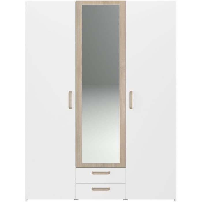 Complete slaapkamerinrichting voor volwassenen - DREAM - bed van 140x190/200 cm + 2 nachtkastjes + kledingkast - Decor in wit en eikenhout - PARISOT