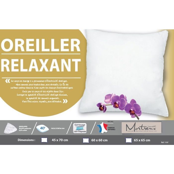 Cojín relajante - MORTREUX - 60x60 cm - Antiestrés - Lavable a 40°C - Fabricado en Francia