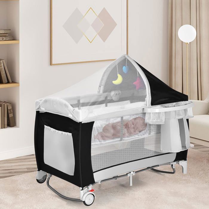 GOPLUS Faltbares Reisebett für Babys (0–36 Monate) – 15 kg Tragkraft – 2 feststellbare Rollen – Matratze/Tisch