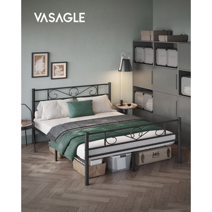 Estructura de cama VASAGLE de 160 x 200 con base de láminas metálicas, cama doble, metal, fácil montaje, para habitación de invitados, habitación juvenil, color negro.