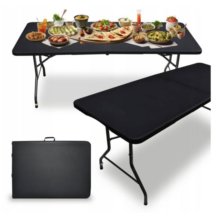 MEDAS PRO Folding Garden Table for Catering, Balcony Table, Camping Table, 180 x 70 cm, Black