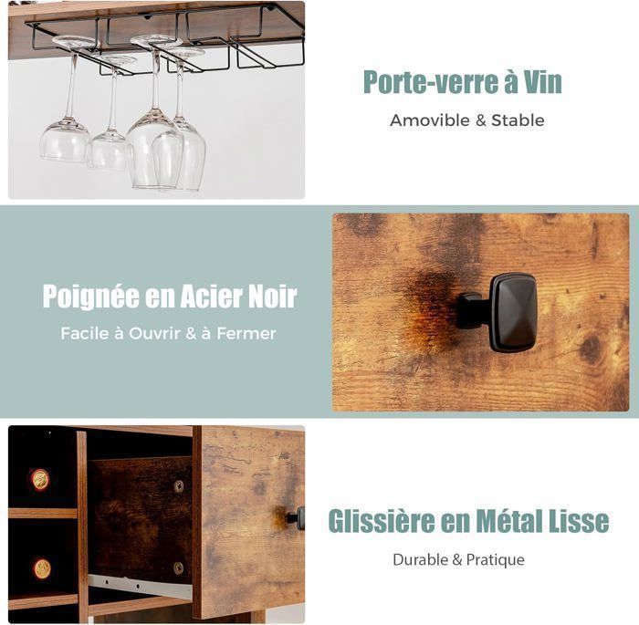 Botellero GOPLUS para 18 botellas, 78x40x160cm, con 3 estantes abiertos, mueble de almacenamiento de cocina de estilo industrial.