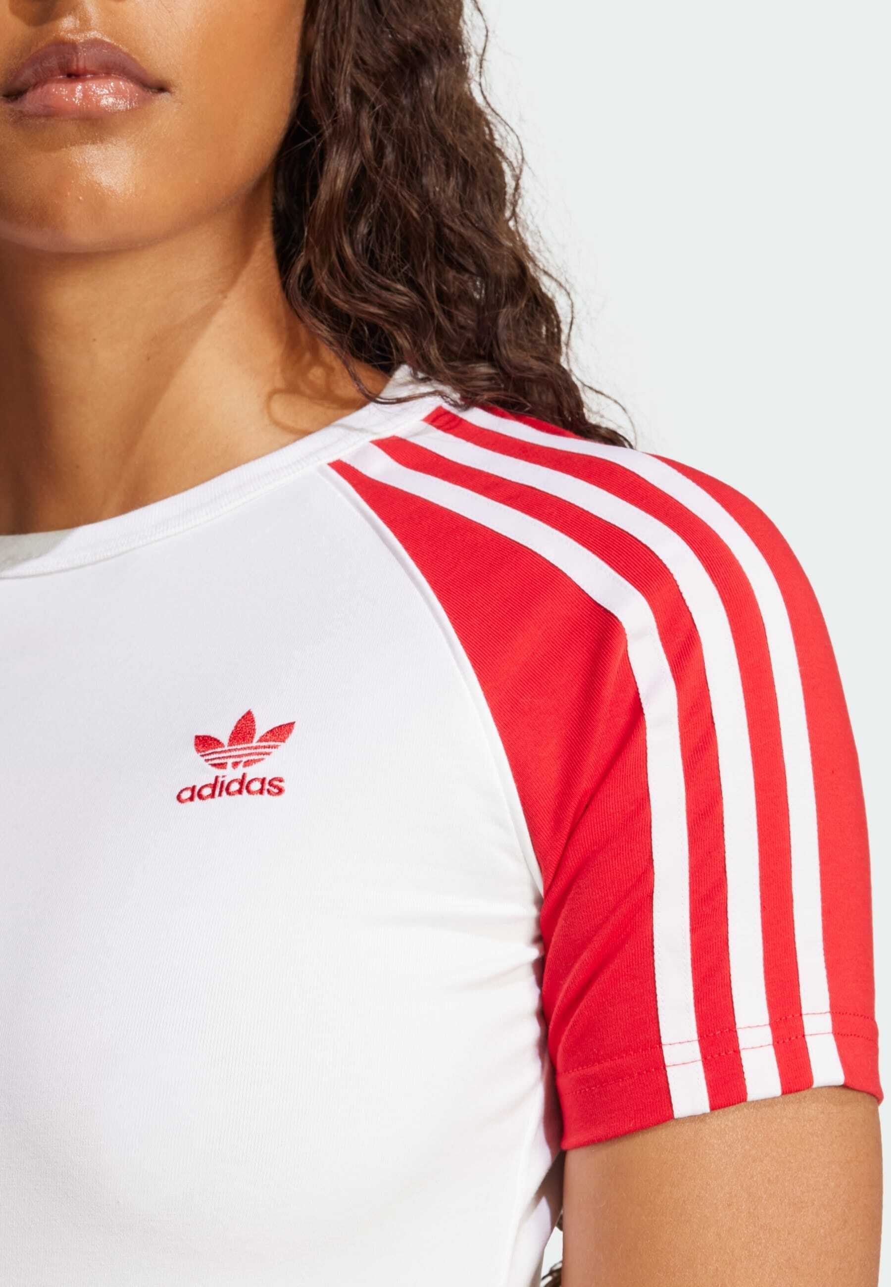 adidas Originals 3S SLIM - T-shirt basic - bianco meglio scarlatto