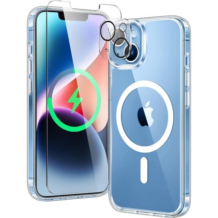 Funda para iPhone 14 - MASSILIA TECH - 2 protectores de pantalla de cristal templado - Protector de cámara integrado - MagSafe magnético
