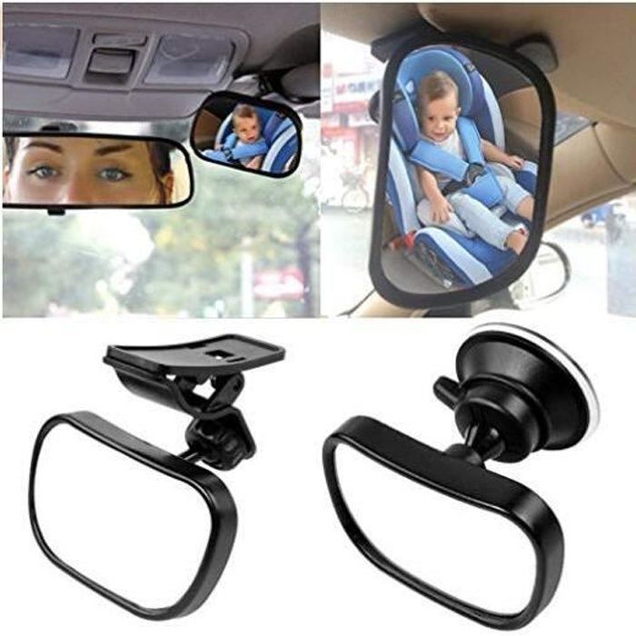 Specchietto retrovisore per bambini 2 in 1, regolabile, con ventosa e clip, per auto, colore nero.