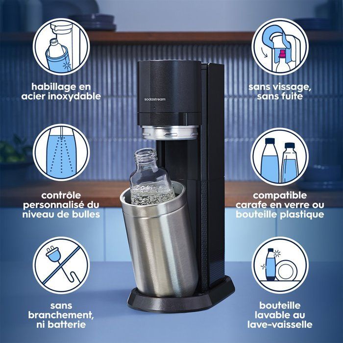 SODASTREAM DUO Black Soda and Sparkling Water Maker - 2 Glass Carafes - 1 60L Gas Refill