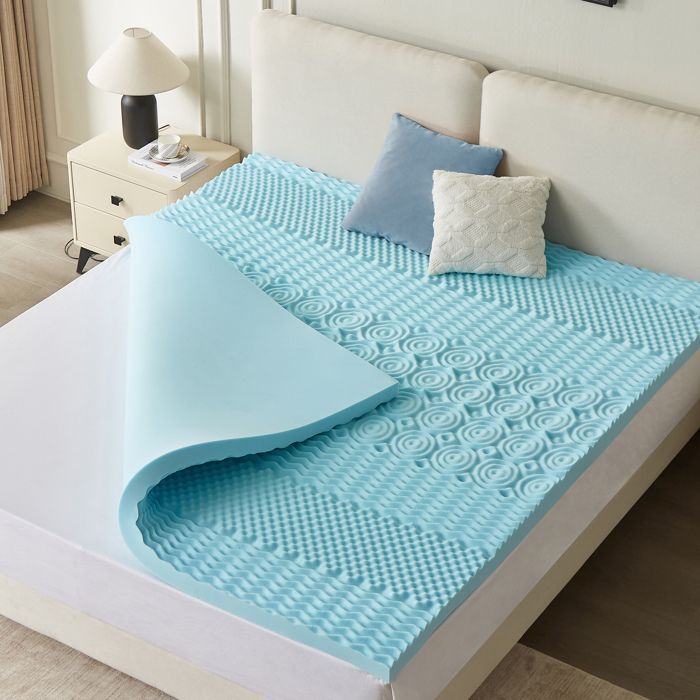 Cubrecolchón CASABEL 140x190 cm - Espuma viscoelástica, zonas ergonómicas, gel infusionado, color azul - 5 cm - Cubrecolchón de confort