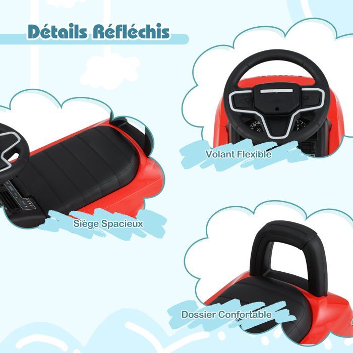 Cochecito infantil COSTWAY Land Rover con volante, claxon, sonido de motor y compartimento de almacenamiento bajo el asiento, para niños de 12 a 36 meses, hasta 25 kg, color rojo.