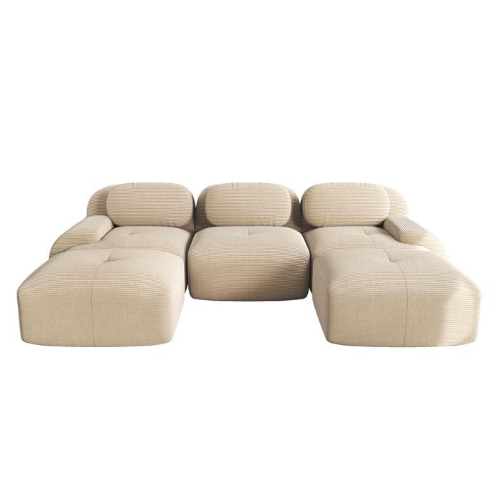 Modular U-shaped corner sofa in beige corduroy, 298x178 cm - 32D HR foam, non-slip, delivered assembled