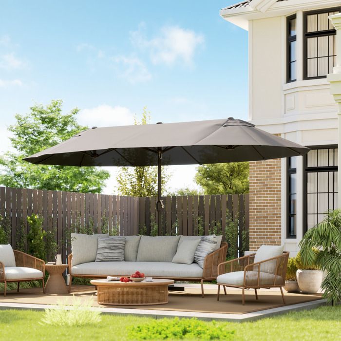 XXL tuinparasol - Outsunny - Groot formaat met kruisvoet, draaimechanisme voor openen en sluiten - Staal en polyester - Grijs
