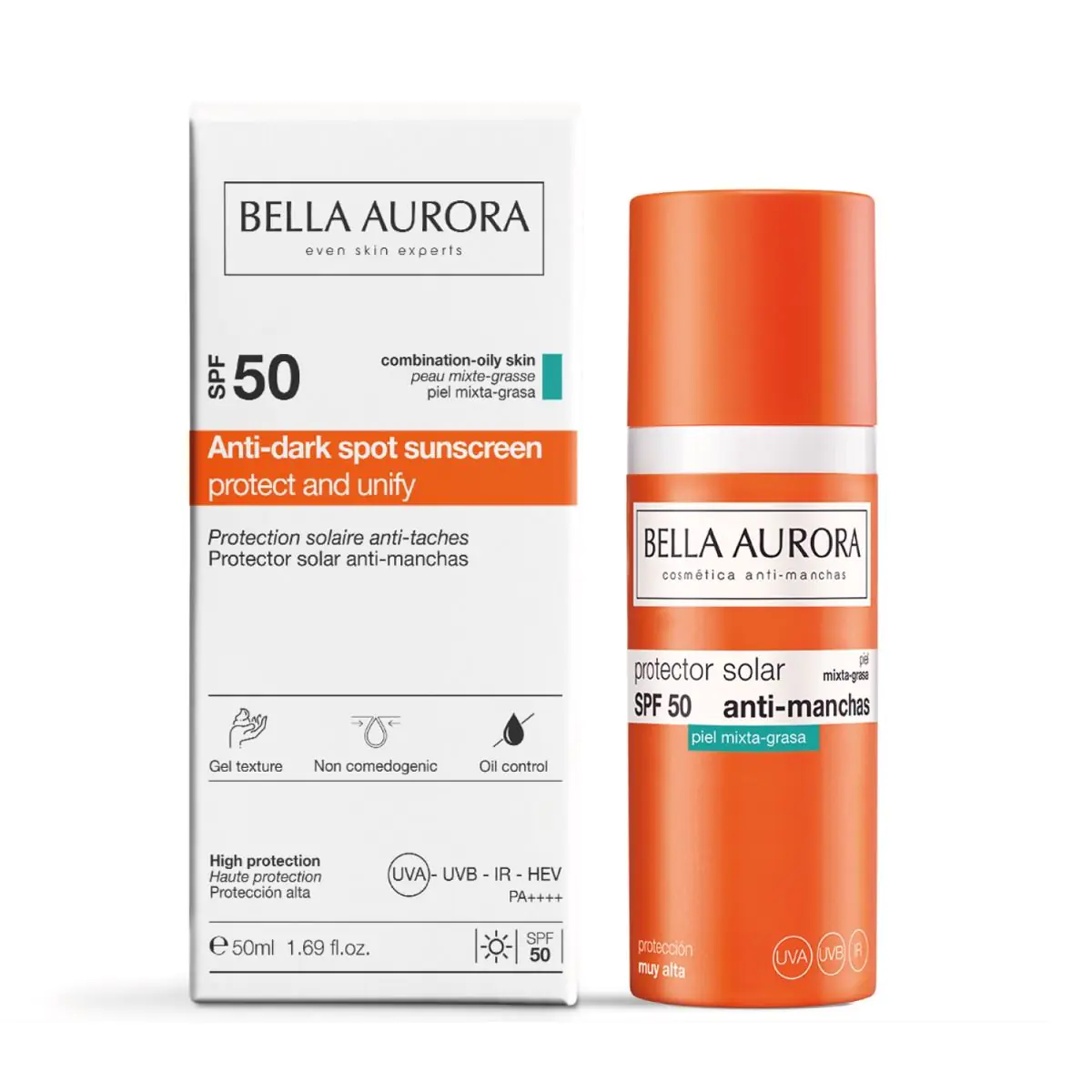 Bella Aurora Żel-krem ochronny do skóry tłustej i mieszanej SPF50+, 50 ml