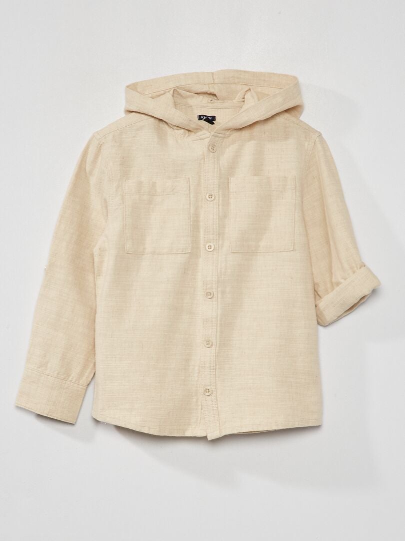Camisa de lino y algodón - BEIGE