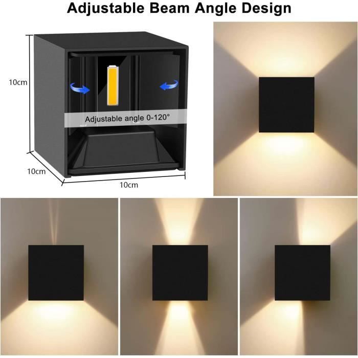 Conjunto de 2 luminárias de parede LED de 12W para uso interno/externo - YIKXIULF - Preto - Branco Quente - Alumínio - IP65